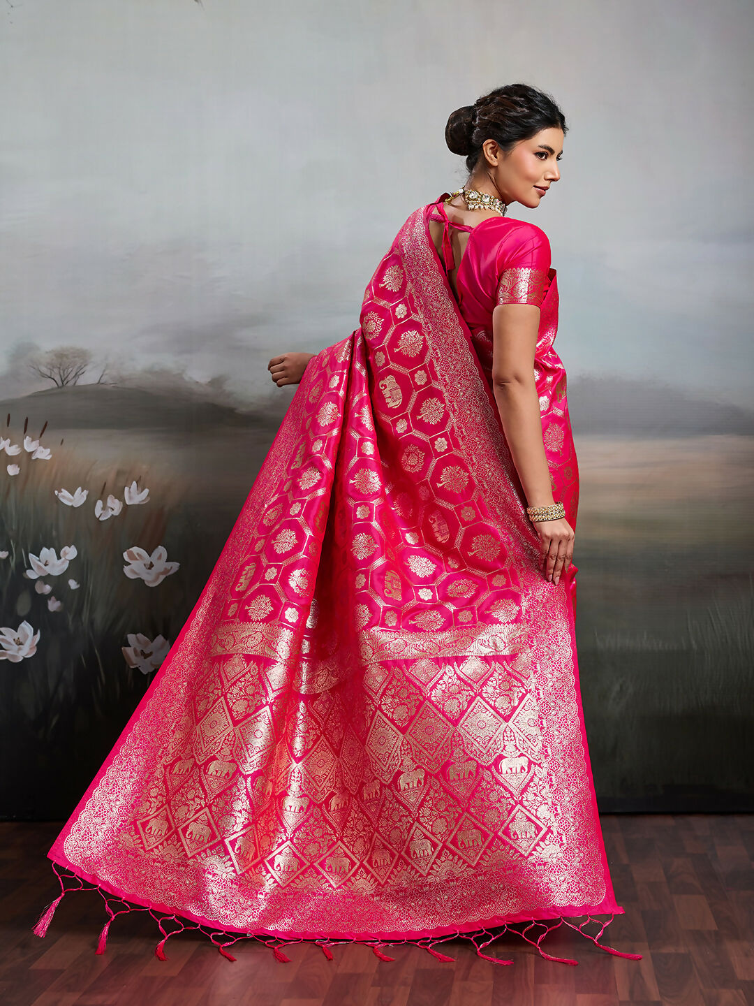 Shree Shyam Fashion Rani Pink Silk Blend Saree | Grocsy