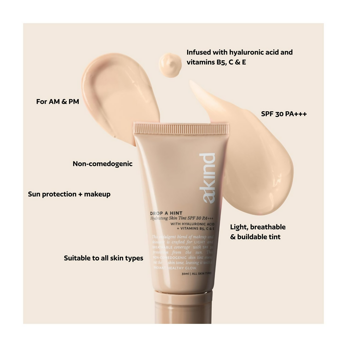 Akind Drop A Hint Hydrating Skin Tint SPF 30 PA+++ 110 IVORY | Grocsy