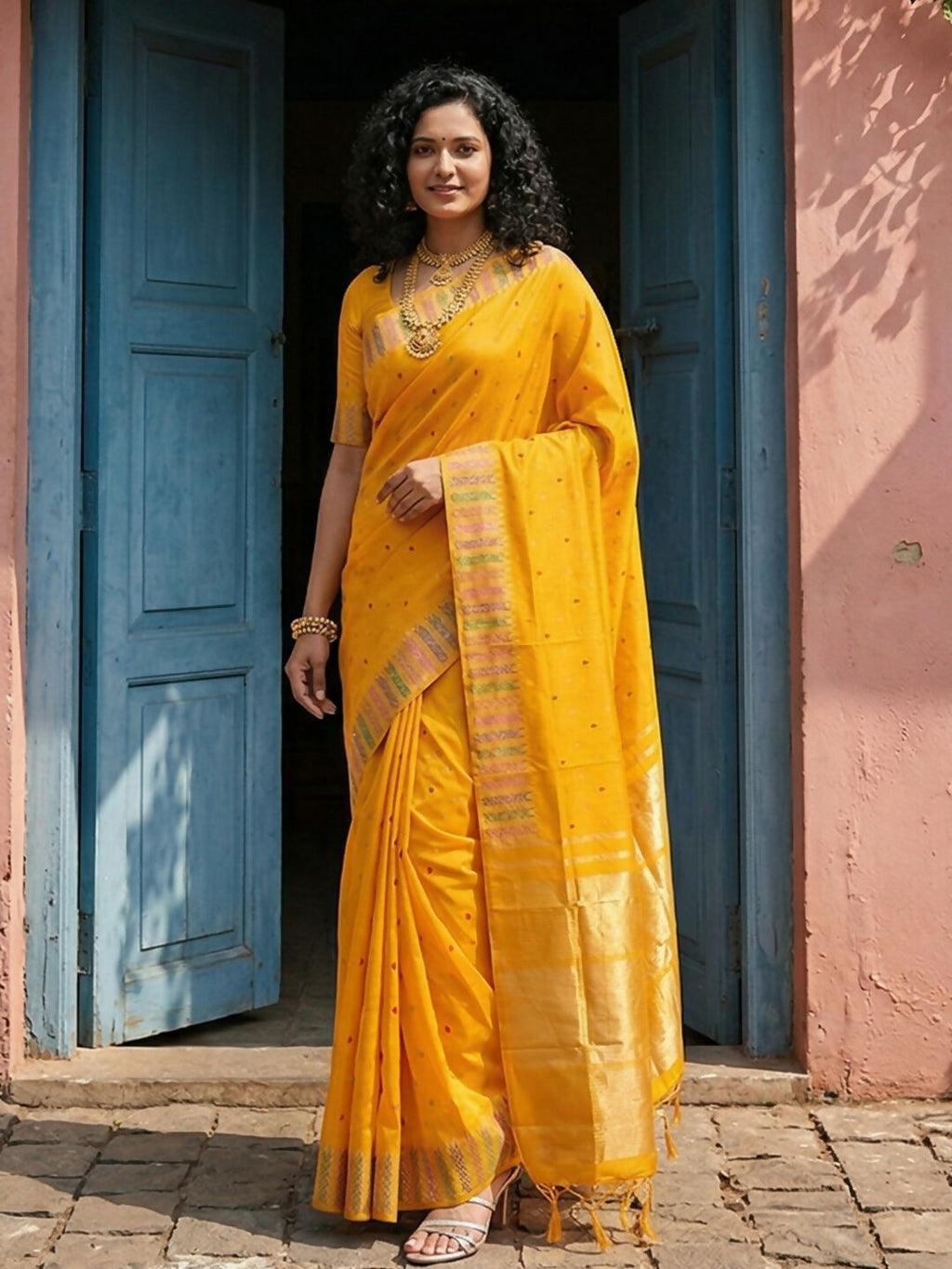 Shree Shyam Fashion Yellow Silk Blend Saree | Grocsy