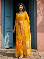 Shree Shyam Fashion Yellow Silk Blend Saree | Grocsy