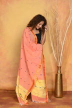 Very Much Indian Handloom Pure Cotton Paithani Dupatta Orange | Grocsy