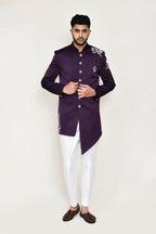 Joban Fashion Purple Colored Polyester Fabric Indo Western With Straight Fir Pant | Grocsy