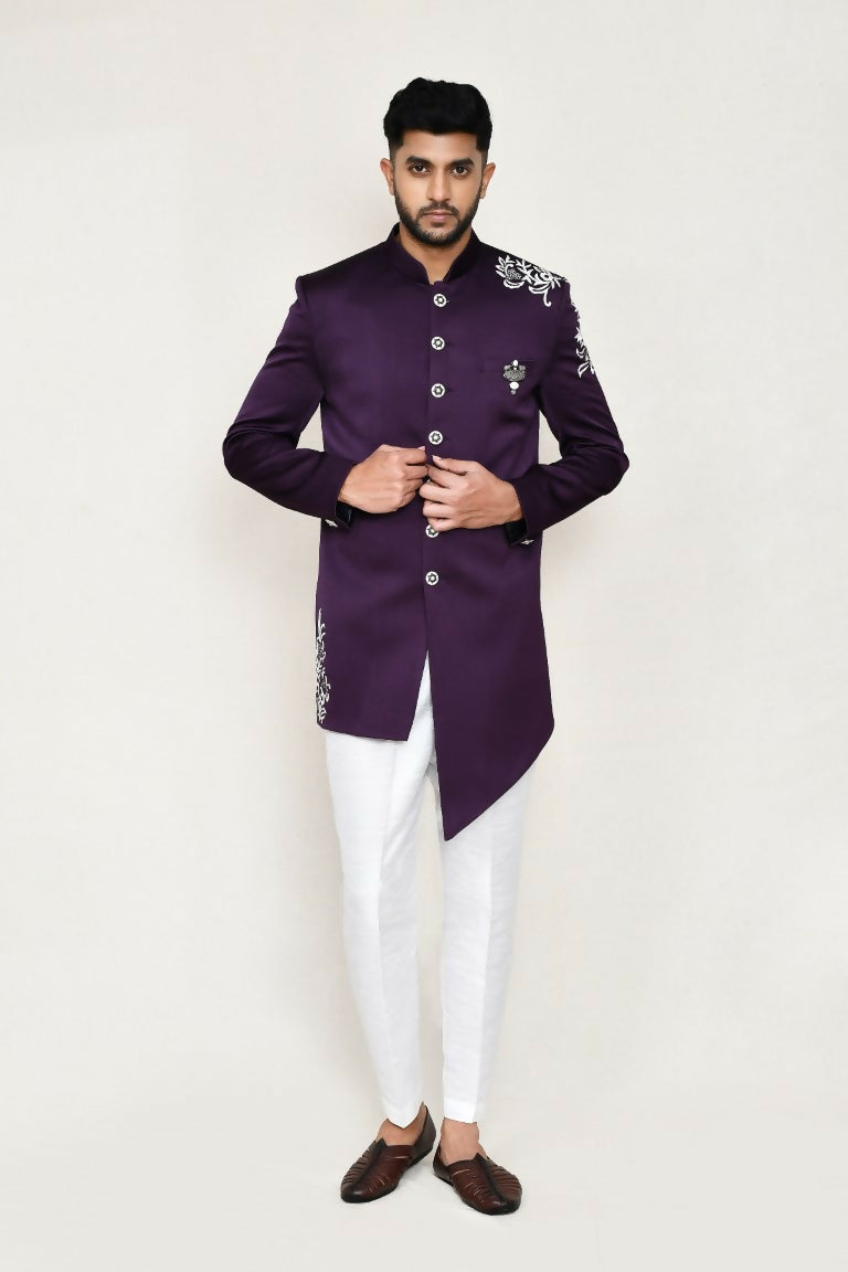 Joban Fashion Purple Colored Polyester Fabric Indo Western With Straight Fir Pant | Grocsy