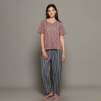Breathables Women Cotton Printed Loungewear Kurta And Pants Co-Ord Set Pink & Navy I Nightwear | Grocsy