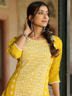 Juniper Women's Yellow Georgette Printed Kurta | Grocsy
