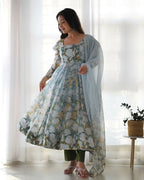 Teeya Creation Multi Color Pure Soft Organza Silk Digital print Party Wear Gown | Grocsy