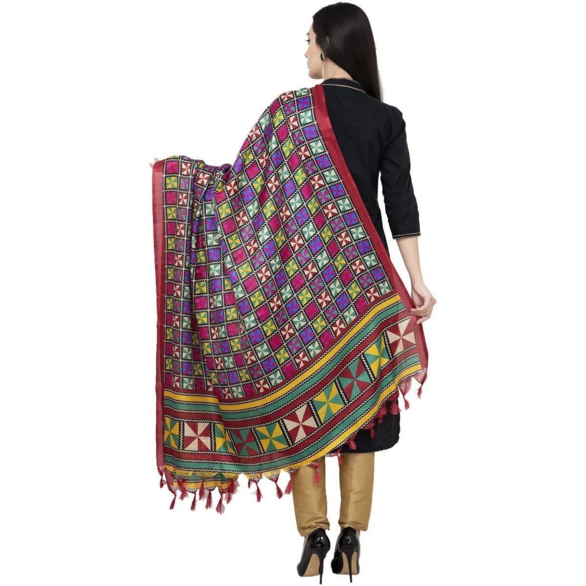 A R Silk Tussar Multi Print Fancy Dupatta Color Multi Color Dupatta | Grocsy