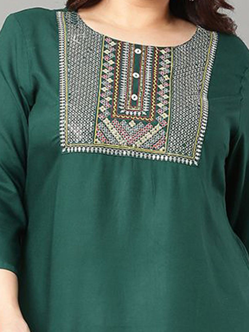 Sztori Plus Size Geometric Embroidered Thread Work Straight Kurta | Grocsy