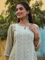 Juniper Women's Ltgreen Georgette Printed Kurta | Grocsy