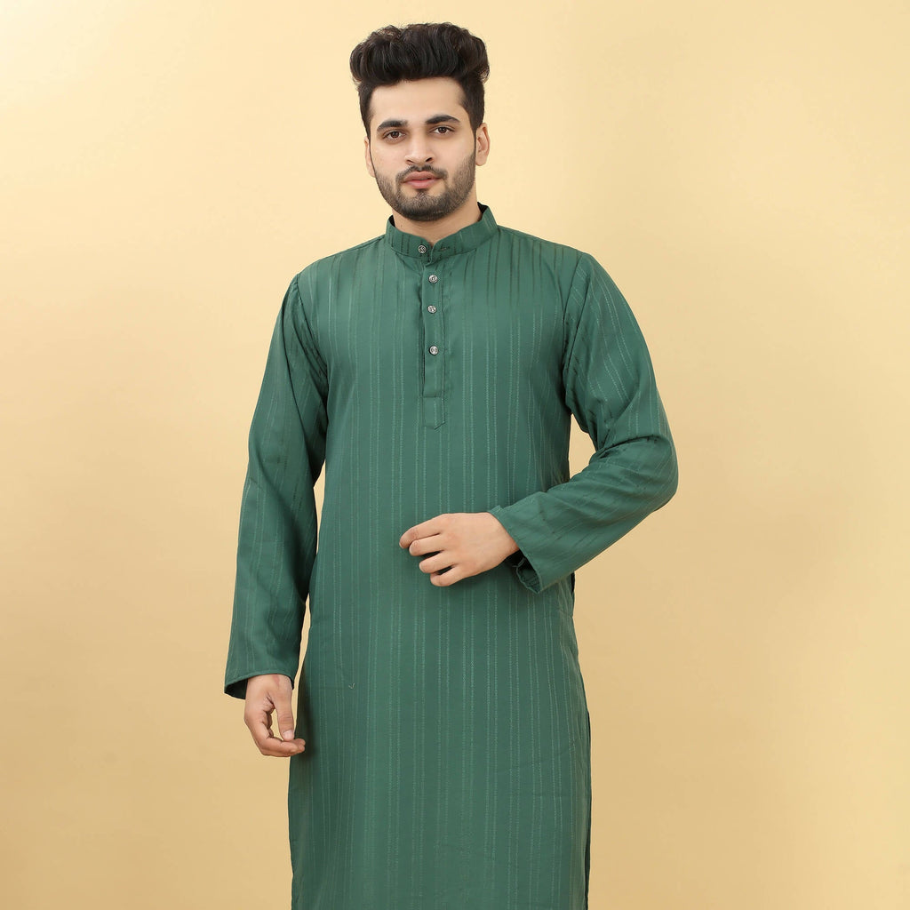 Green Viscose Polyester Solid Men's Kurta - Mahotsav | Grocsy