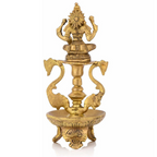 CraftVatika Brass Antique Laxmi Diya Oil Lamp Statue Lakshmi Peacock Puja Dia Table Diya Brass Table Diya | Grocsy