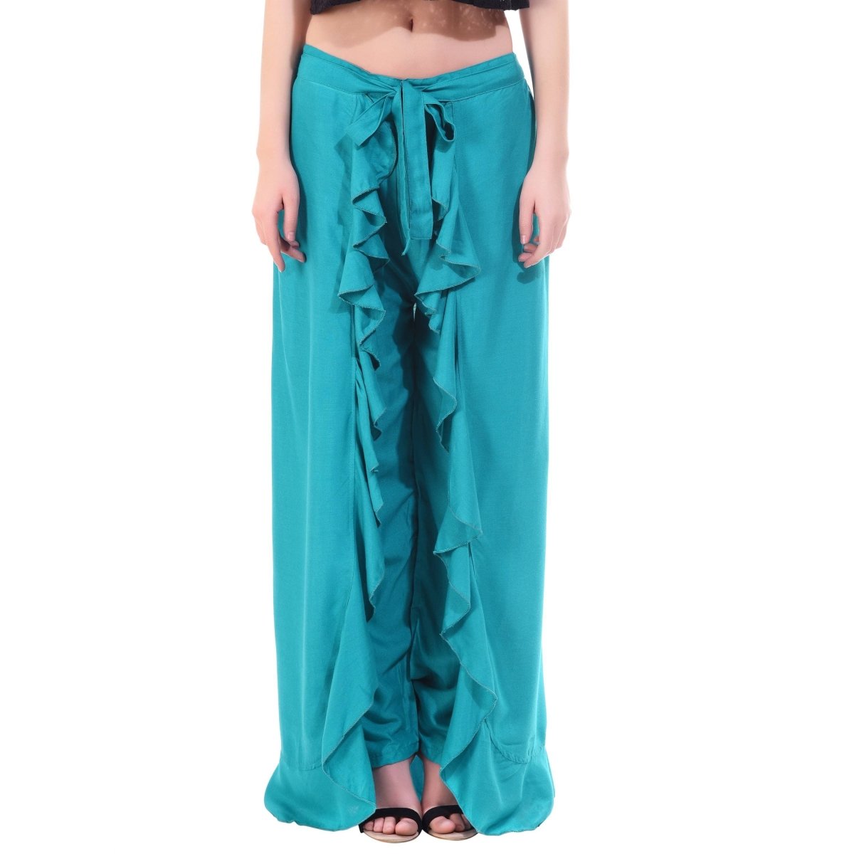 Asmaani Turquoise Color Plain Ruffle Palazzo | Grocsy