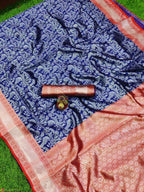 DEIANA'S Beautiful Designer Golden zari Soft Lichi Silk Saree - Blue | Grocsy
