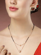 NVR Women's Rose Gold CZ Stone-Studded & Beaded Layered Mangalsutra | Grocsy