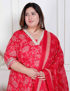 Miravan Plus Size Women'S Red Embroidered Anarkali Kurta And Dupatta  | Grocsy