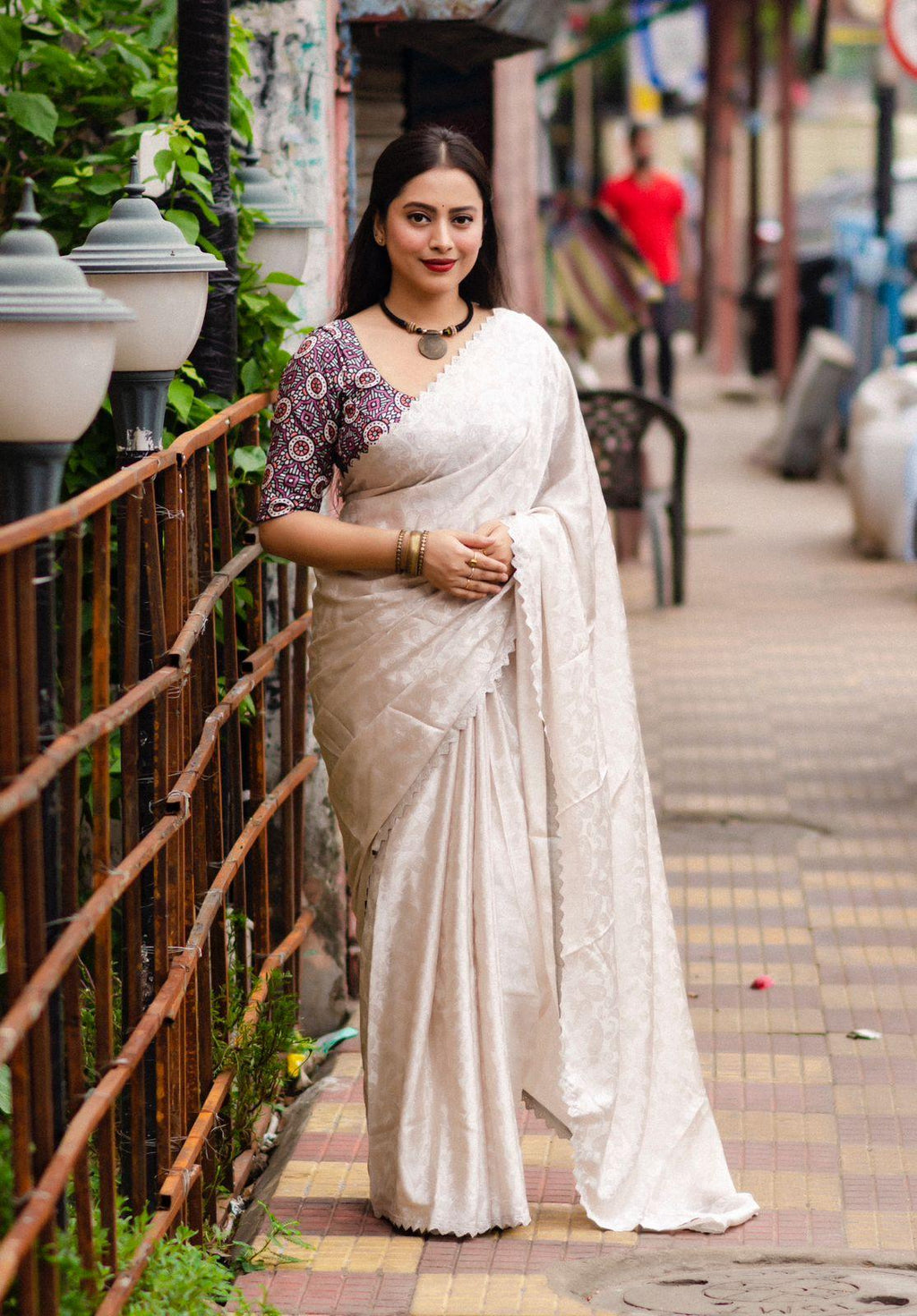 Grey Poly Silk Ethnic Motifs Saree with Unstitched Blouse - A2M | Grocsy