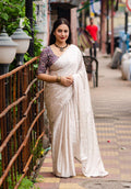 Grey Poly Silk Ethnic Motifs Saree with Unstitched Blouse - A2M | Grocsy