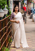 Grey Poly Silk Ethnic Motifs Saree with Unstitched Blouse - A2M | Grocsy