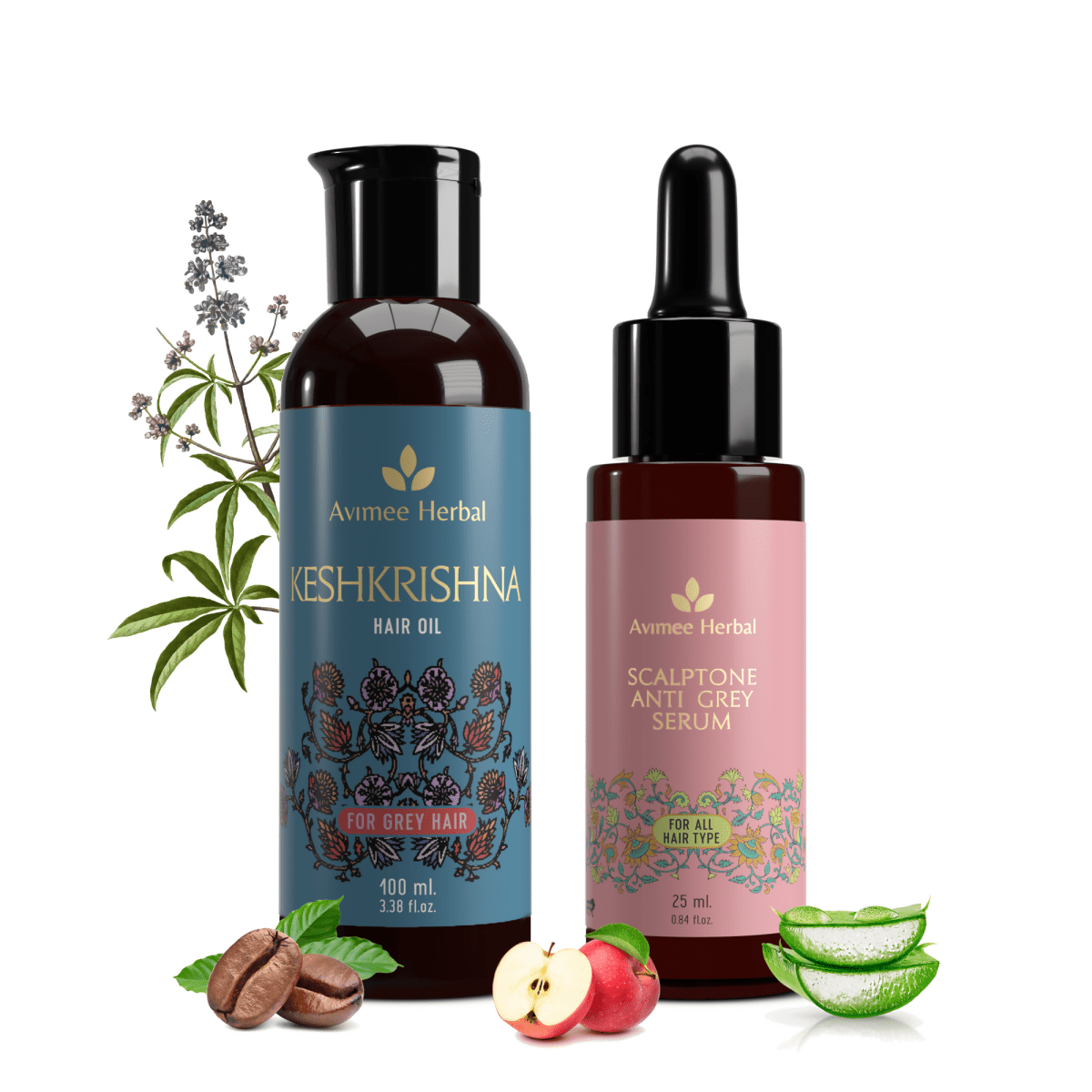 Avimee Herbal Anti Grey Hair Combo - Keshkrishna Hair Oil And Scalptone Grey Hair Serum, Restores Natural Color | Grocsy