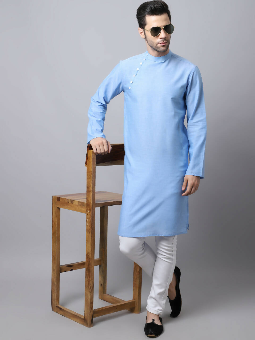 Even Apparels Blue Pure Cotton Men's Kurta With Side Placket (MMS503) | Grocsy