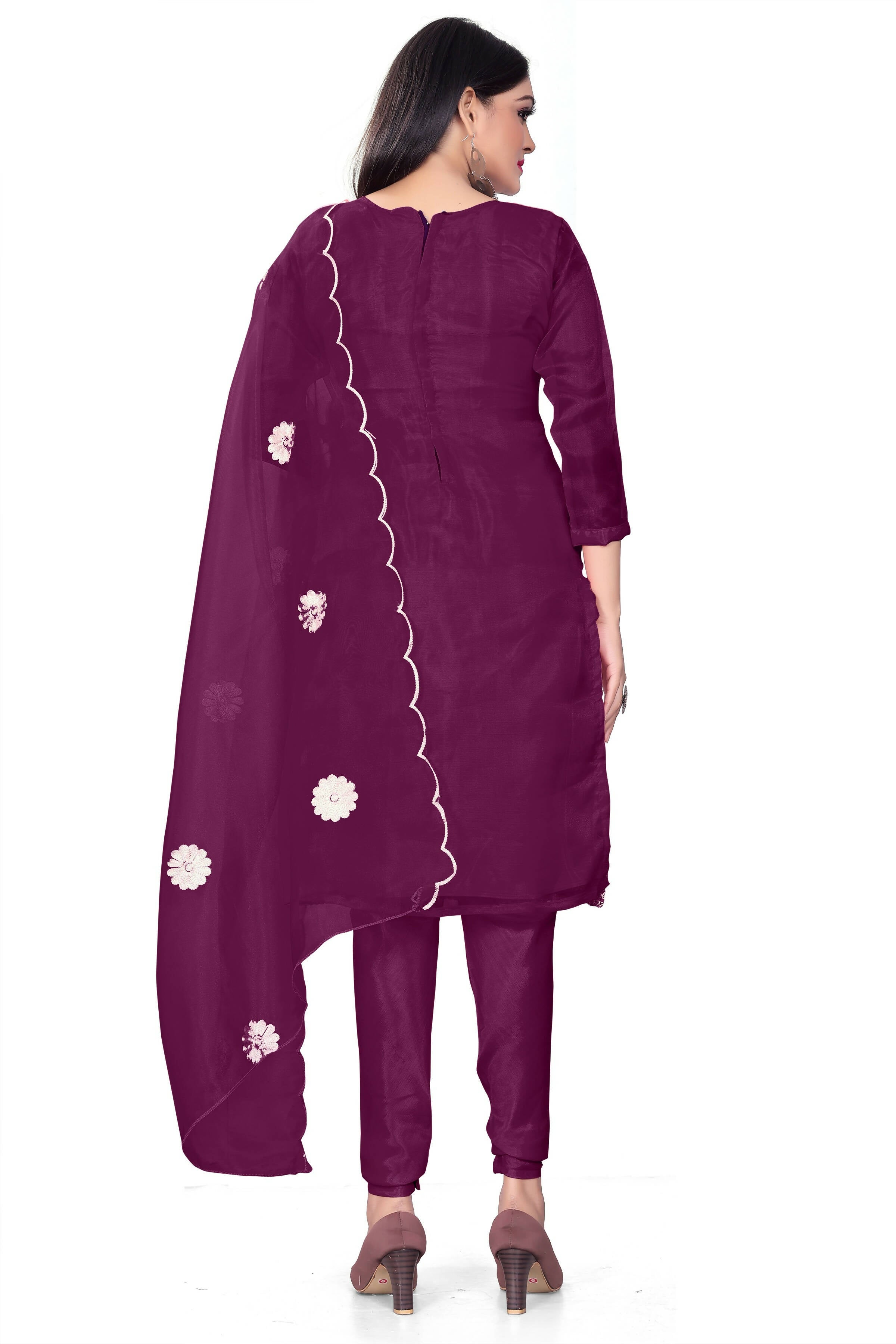 Purple Organza Silk Embroidered Work Unstitched Dress Material - Tanvi | Grocsy