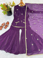 Teeya Creation New Womens Trendy Embroidery Sequence Work Purple Kurta Set | Grocsy
