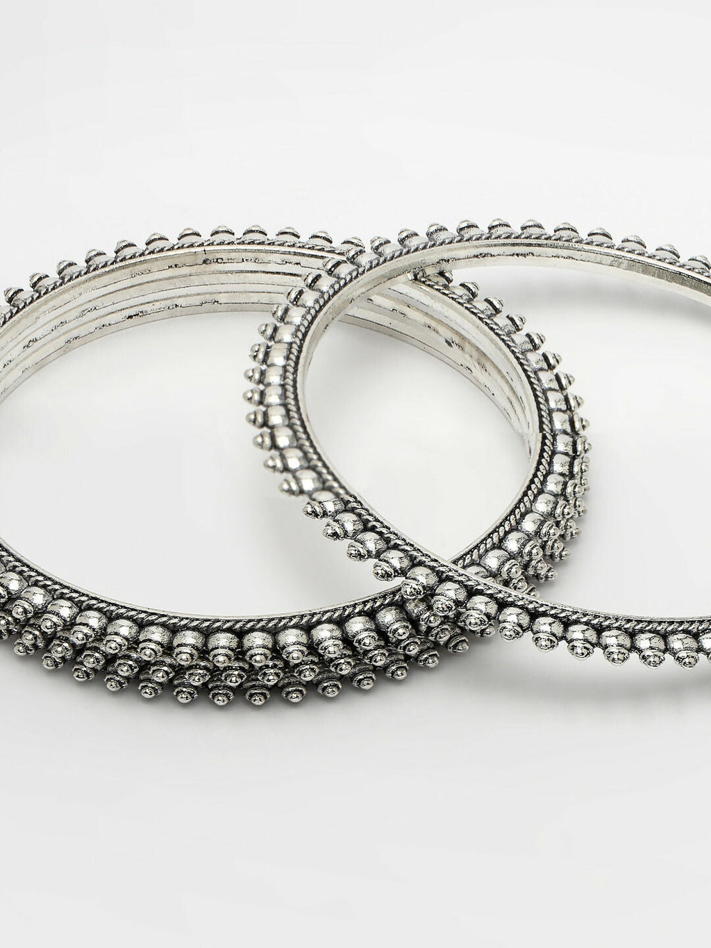 NVR Women's Set of 4 Silver-Toned German Silver Oxidised Bangles | Grocsy
