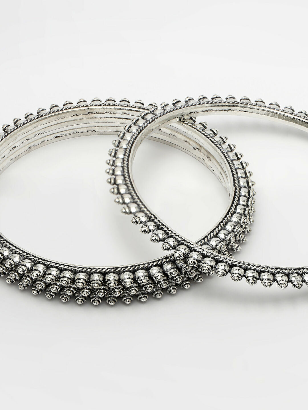 NVR Women's Set of 4 Silver-Toned German Silver Oxidised Bangles | Grocsy
