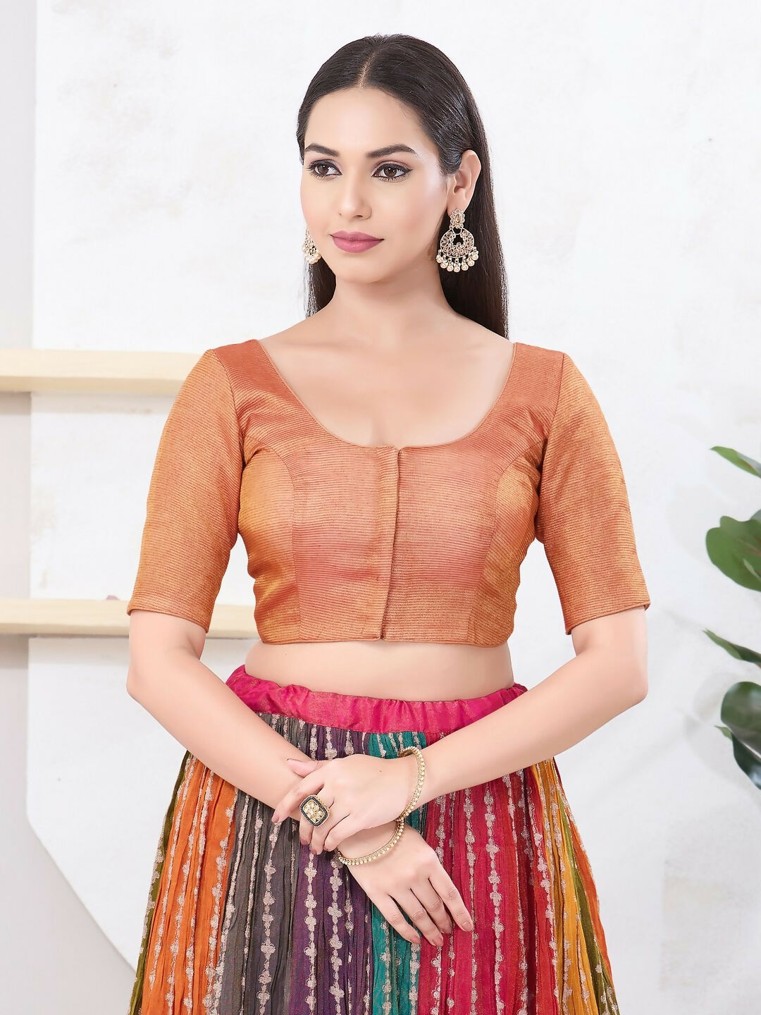 Joban Fashion Copper Tissue Elbow Sleeveless Front Open Blouse | Grocsy