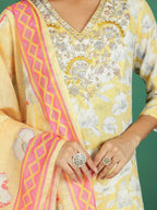 Sangria Printed With Embroidered Kurta With Trousers & Dupatta | Grocsy
