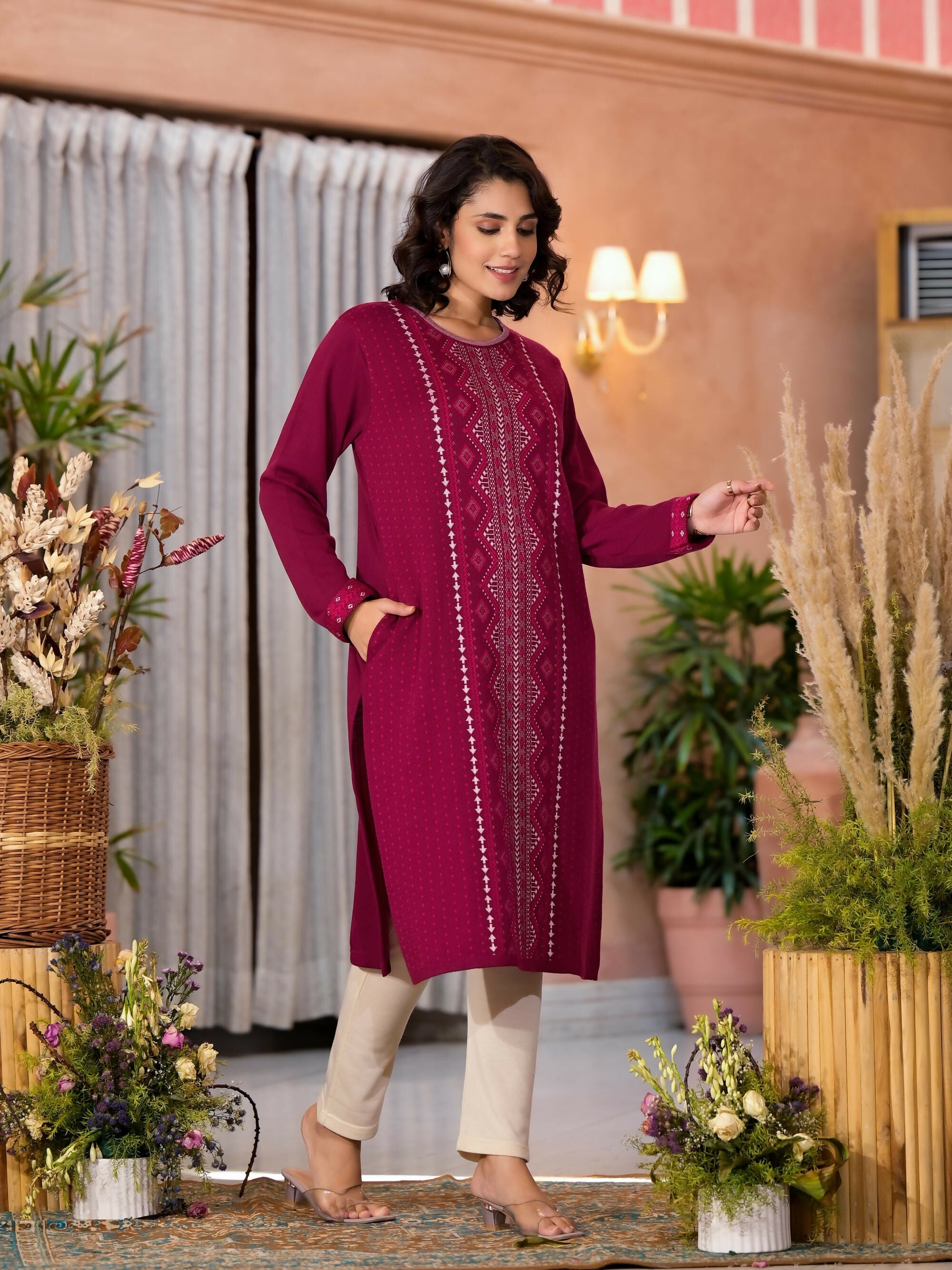 Juniper Women's Purple Ethnic Motif Printed Polycotton Kurta | Grocsy