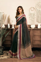 Joban Fashion  Black Solid Linen Ready To Wear Saree With Unstitched Blouse | Grocsy