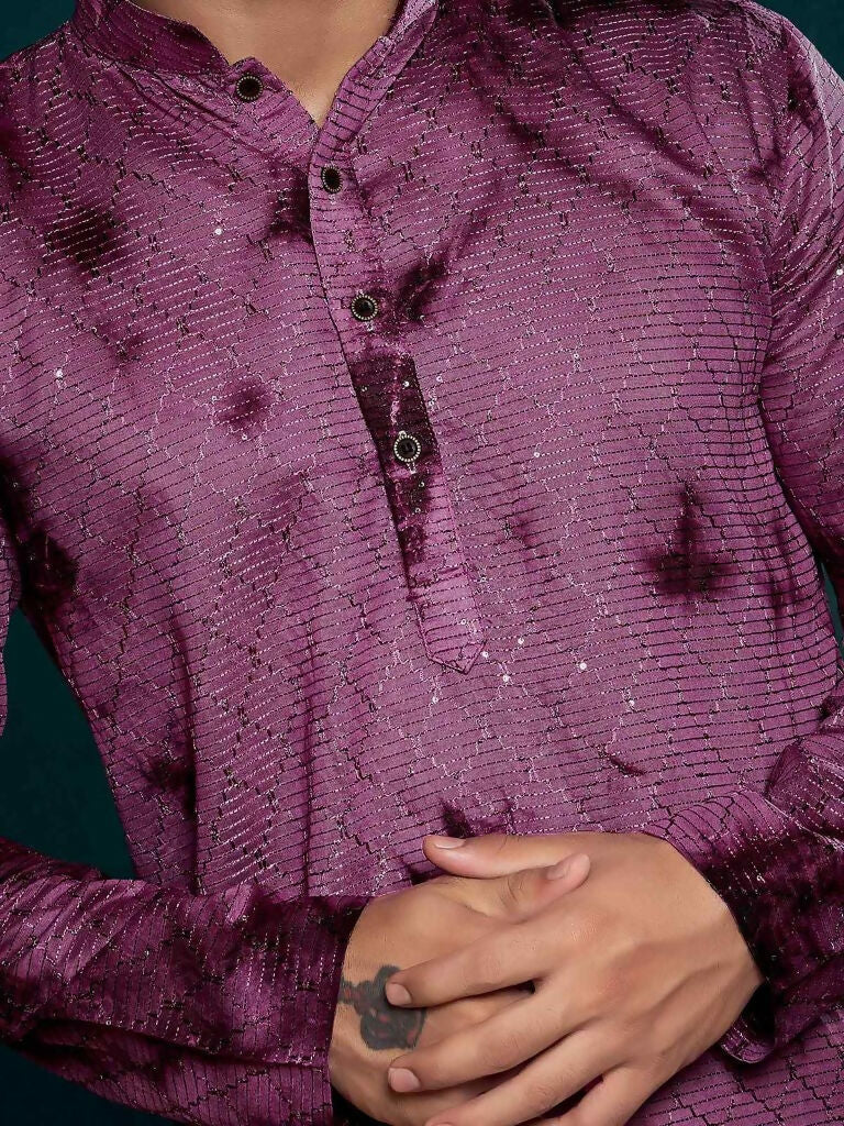 Purple Viscose Designer Sequance Embroidery Work Men's Kurta Set - Mahotsav | Grocsy
