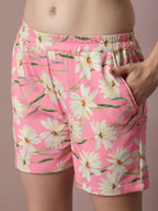 Myshka Women's Pink Printed Round Neck Party Top With Shorts Co-ord set | Grocsy