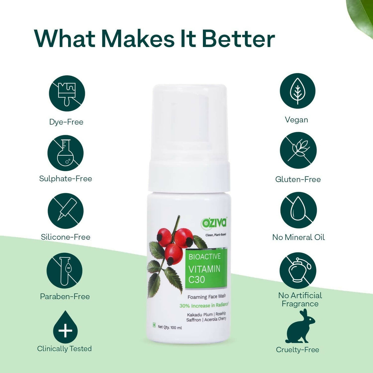 OZiva Bioactive Vitamin C30 Foaming Face Wash | Grocsy