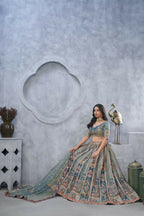 Kesar Fab Grey Organza Hand_Woven Lehenga | Grocsy