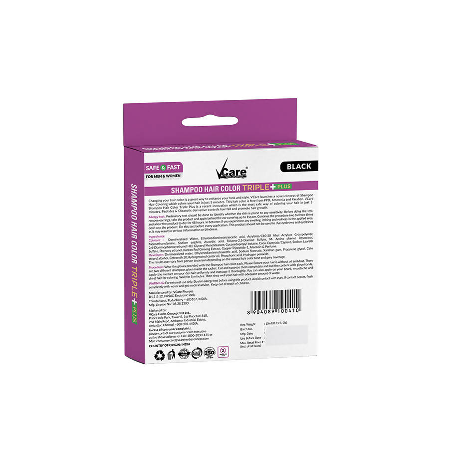 VCare Shampoo Hair Color Triple Plus - Black Color | Grocsy