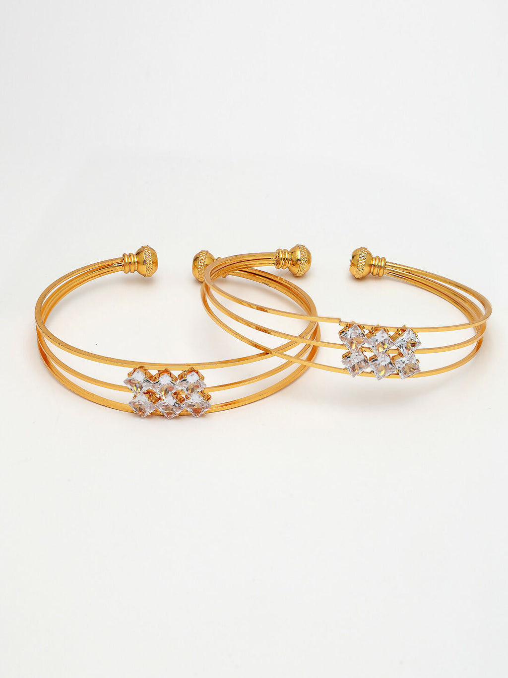 NVR Women's Set of 2 Gold-Polished CZ Stone-Studded Adjustable Bangles