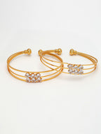 NVR Women's Set of 2 Gold-Polished CZ Stone-Studded Adjustable Bangles
