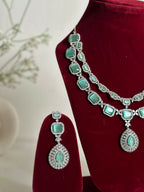 Mint Green American Diamond Two Layer Elegent Necklace Set With Earrings By House of Ree - Swadesiicart