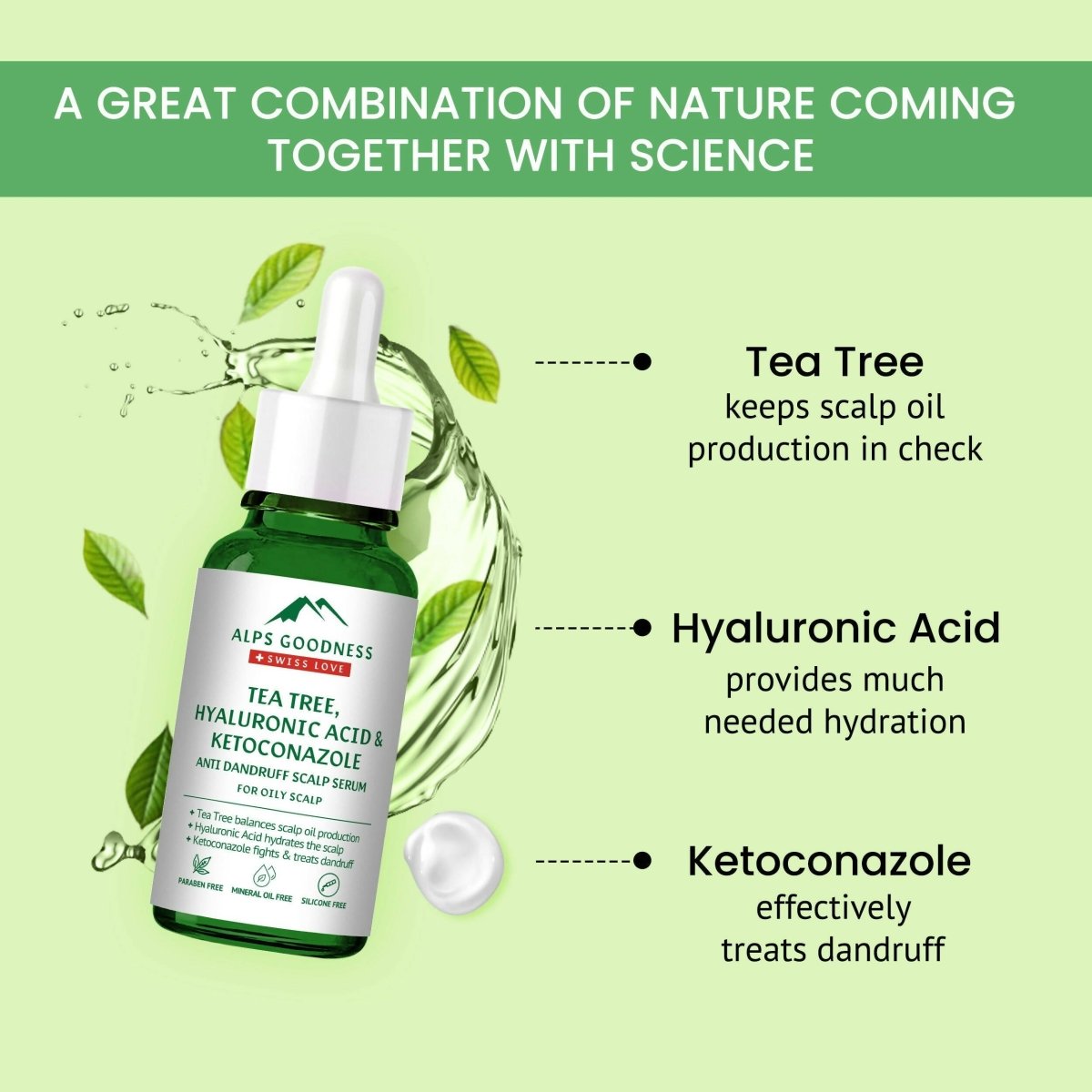 Alps Goodness Tea Tree, Hyaluronic Acid & Ketoconazole Anti Dandruff Scalp Serum | Grocsy