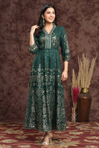 Juniper Women Jadegreen Rayon Printed Anarkali Dress | Grocsy