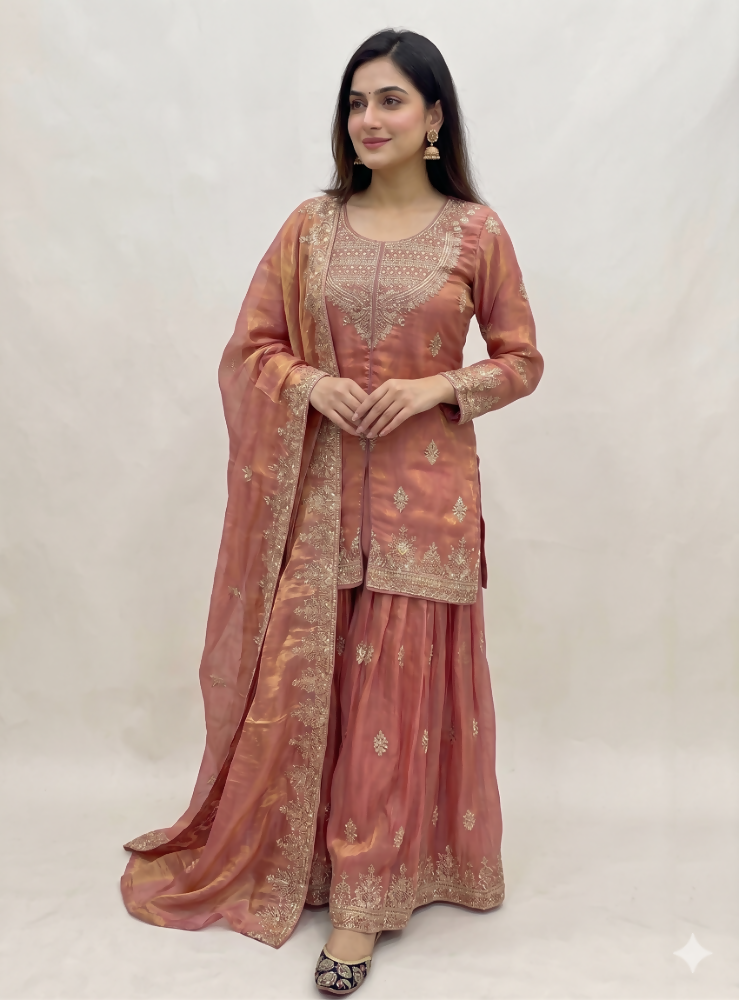 Teeya Creation Womens New Traditional Peach Heavy Work Ethnic Ensemble Lehenga Set | Grocsy