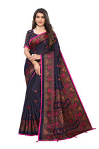 Vamika Blue Color Jute Silk Mirror Work Saree | Grocsy