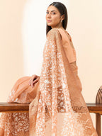 Peach Organza Floral Embroidered Saree with Unstitched Blouse Piece - Roozal | Grocsy
