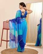Blue Georgette Designer Printed Ready To Wear Saree - Ibiza | Grocsy