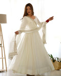 Teeya Creation White Color Pure Roman Silk Chanderi Party Wear Fully Stitched Gown | Grocsy
