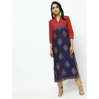 Cheera Red and Blue Straight Printed Kurta | Grocsy