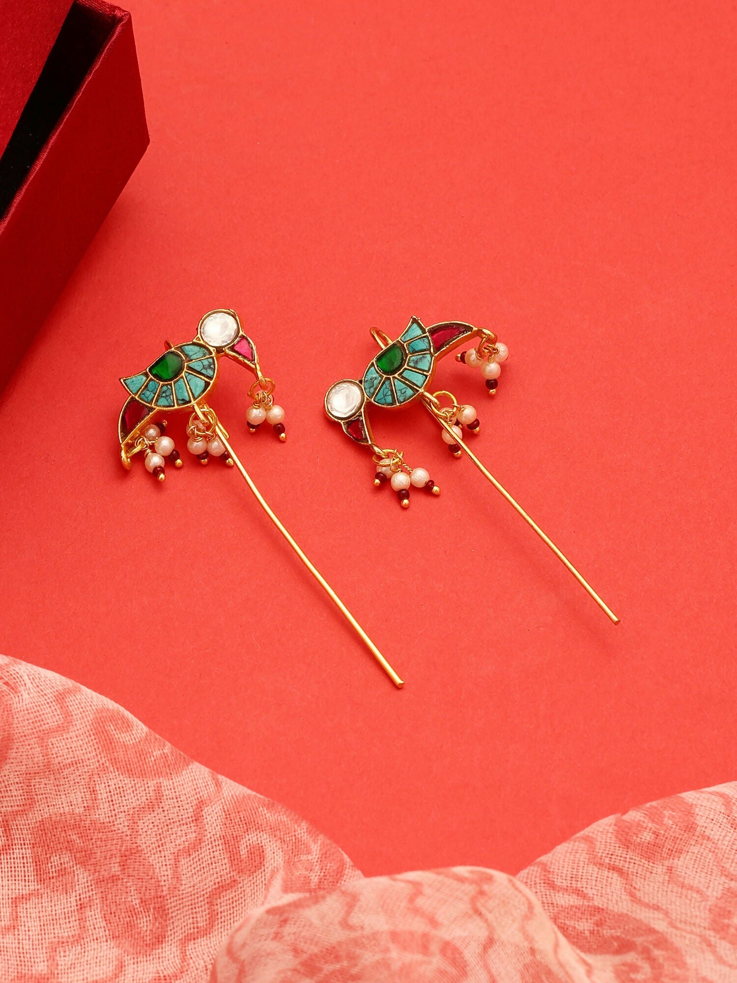 Ruby Raang Maroon Drops Ear Cuff | Grocsy