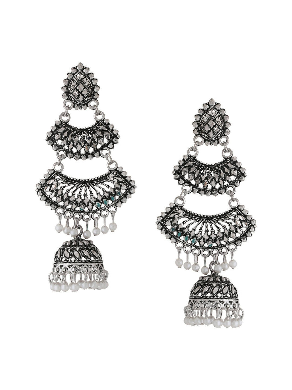 NVR Women Silver Toned Contemporary Jhumka Earrings | Grocsy